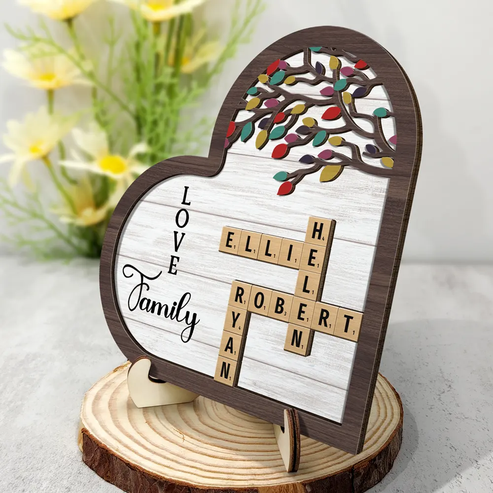 Love Family Crossword Scrabble - Personalized 2-Layered Wooden Plaque With Stand - Image 3