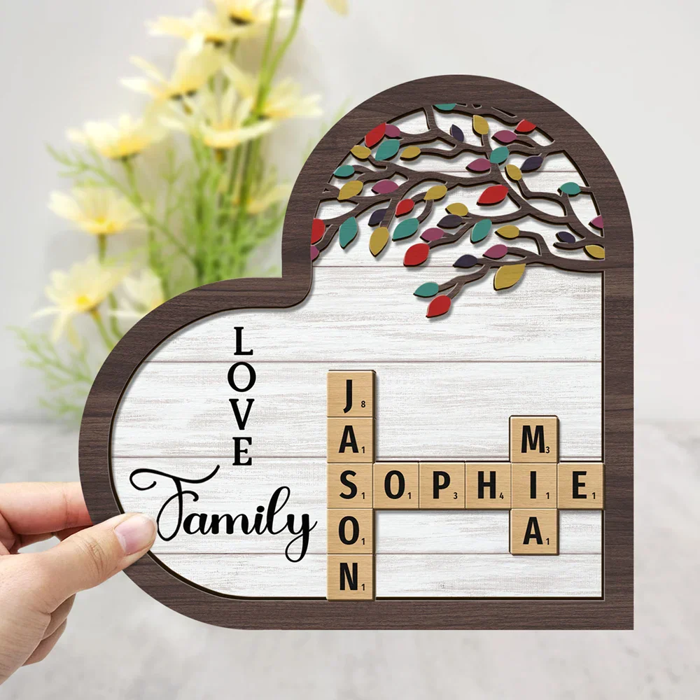 Love Family Crossword Scrabble - Personalized 2-Layered Wooden Plaque With Stand - Image 4