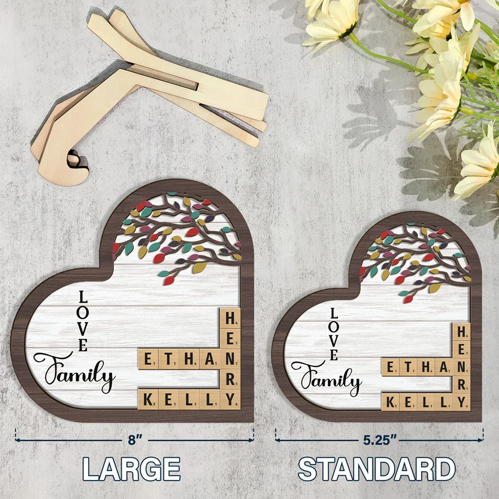 Love Family Crossword Scrabble - Personalized 2-Layered Wooden Plaque With Stand - Image 5