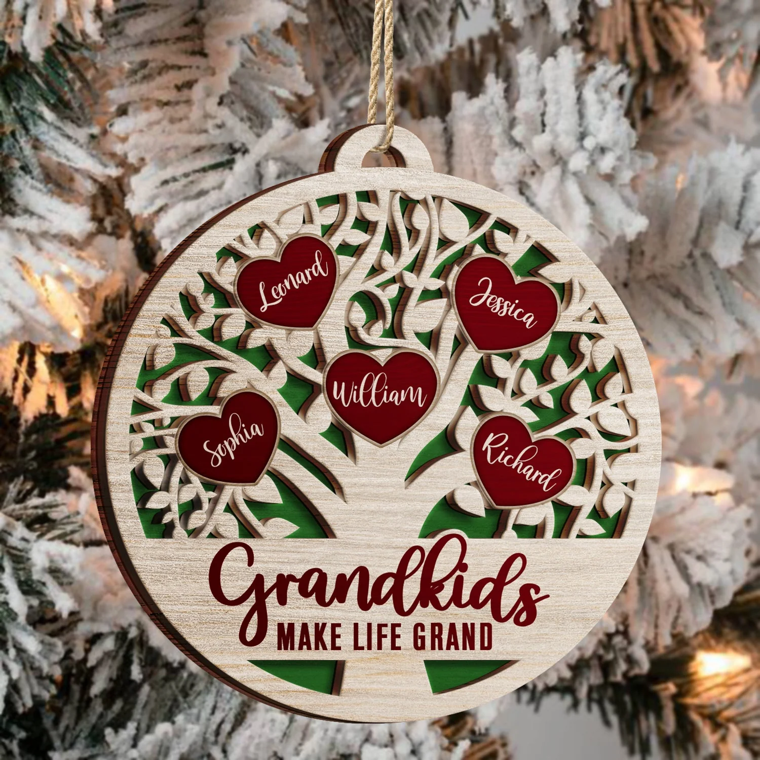 Love Grows Here - Christmas, Birthday, Anniversary, Holiday Gift For Family, Parents, Grandparents - Personalized 2-Layered Wooden Ornament - Image 3