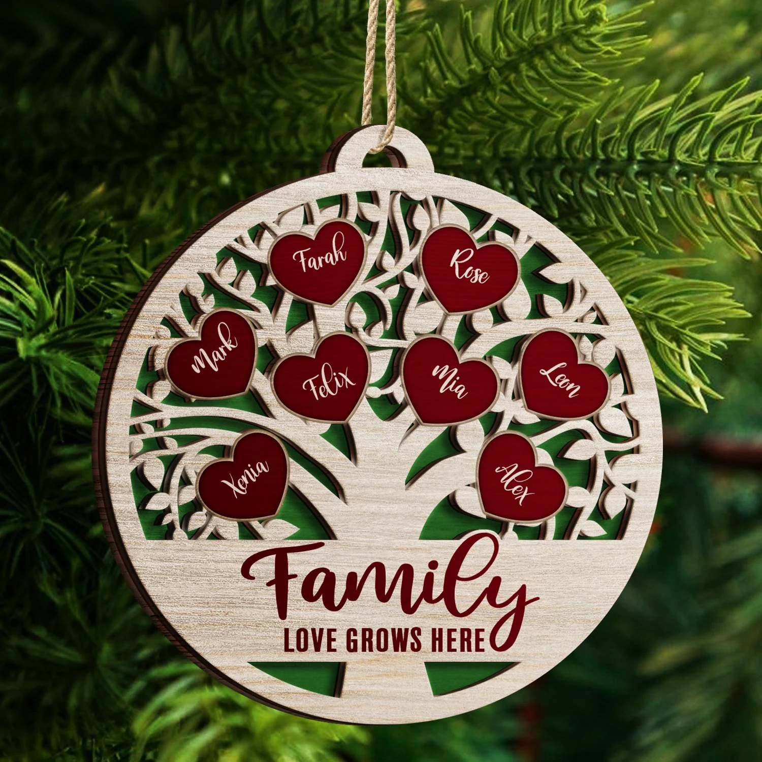 Love Grows Here - Christmas, Birthday, Anniversary, Holiday Gift For Family, Parents, Grandparents - Personalized 2-Layered Wooden Ornament - Image 4