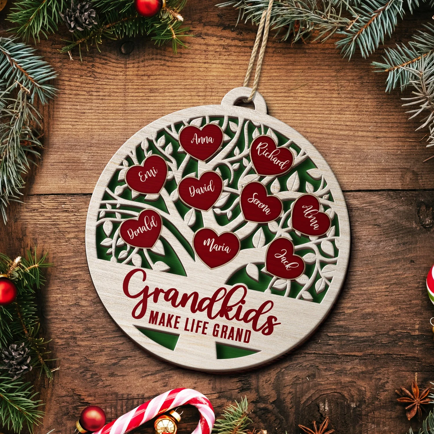 Love Grows Here - Christmas, Birthday, Anniversary, Holiday Gift For Family, Parents, Grandparents - Personalized 2-Layered Wooden Ornament - Image 5