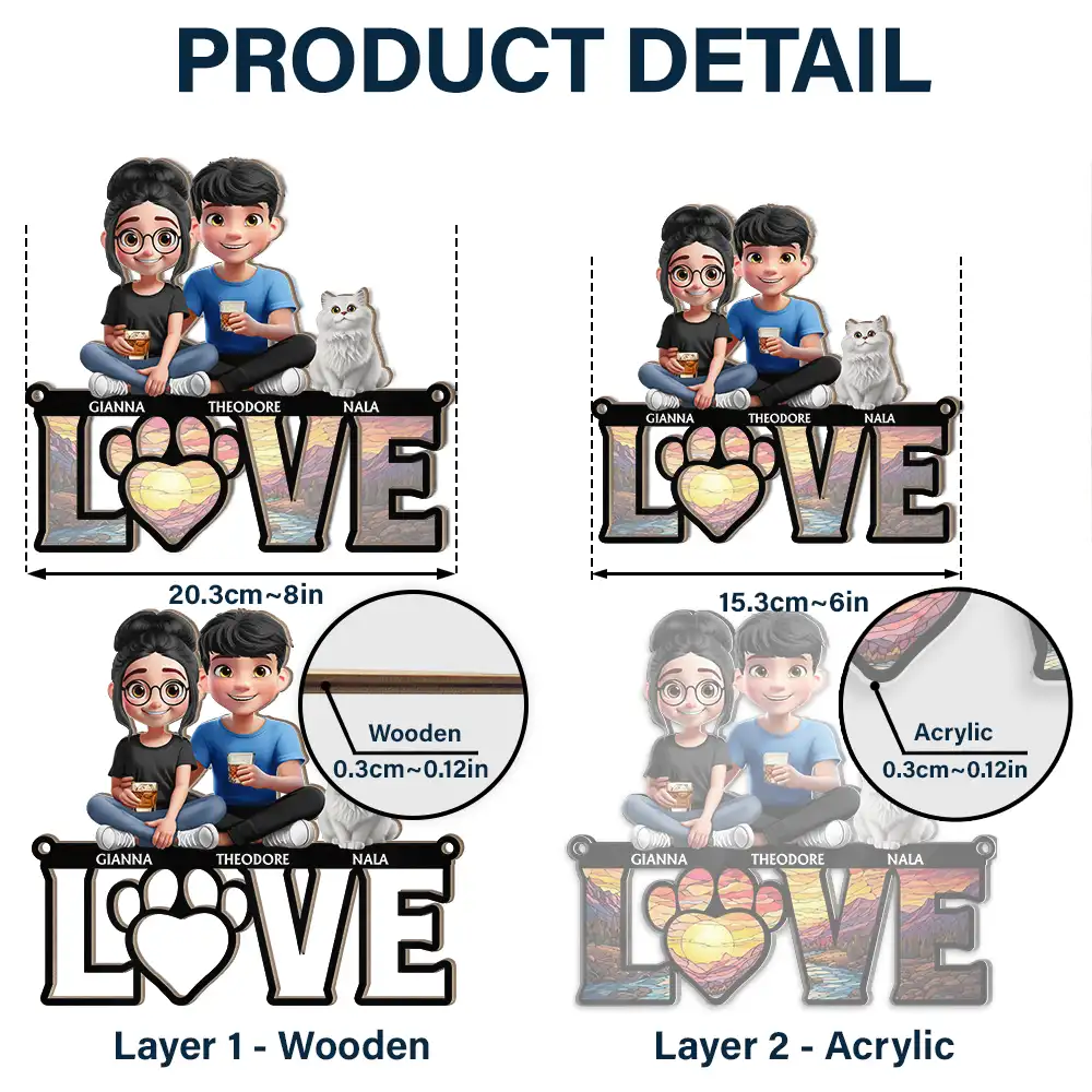 Love Is A Four Legged Word With Dogs Cats - Personalized Window Hanging Suncatcher Ornament - Image 5