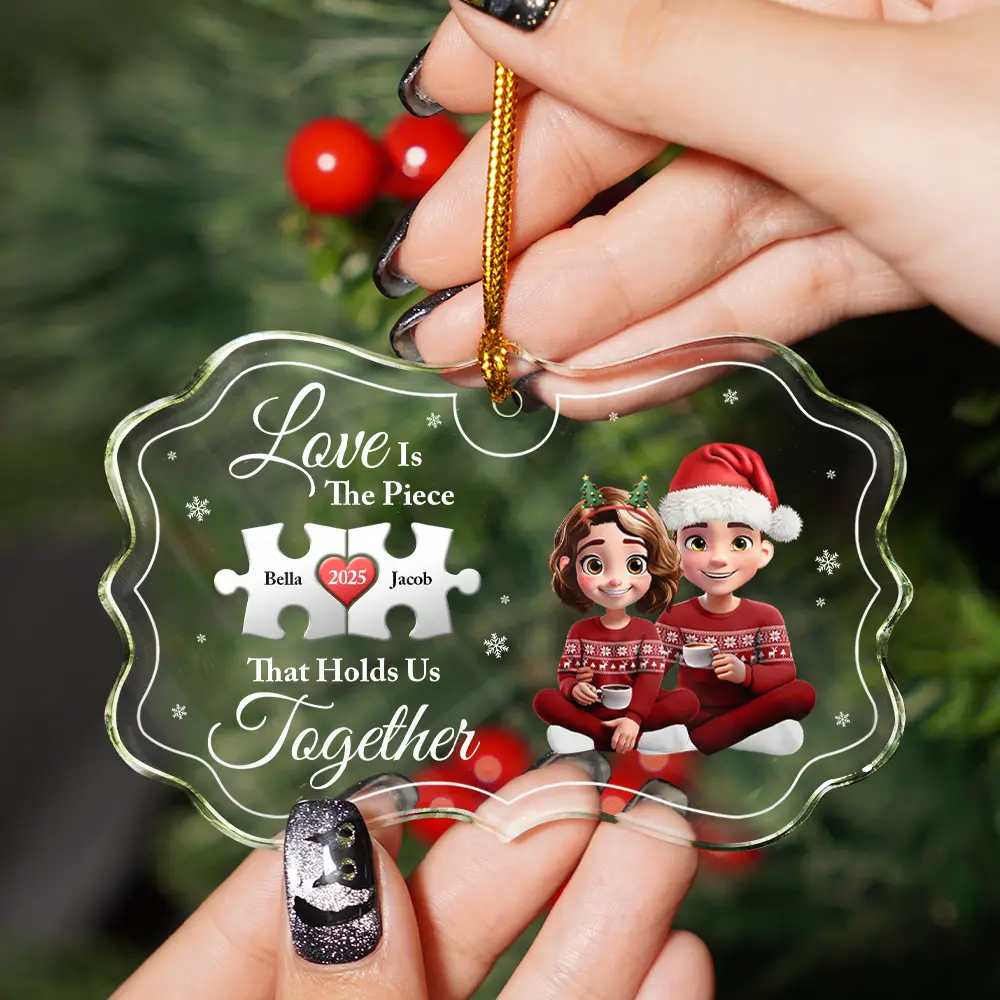 Love Is The Piece That Holds Us Together - Personalized Medallion Glass Ornament - Image 2