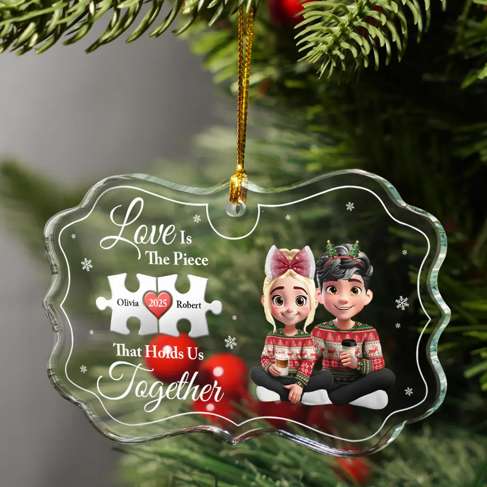 Love Is The Piece That Holds Us Together - Personalized Medallion Glass Ornament - Image 3