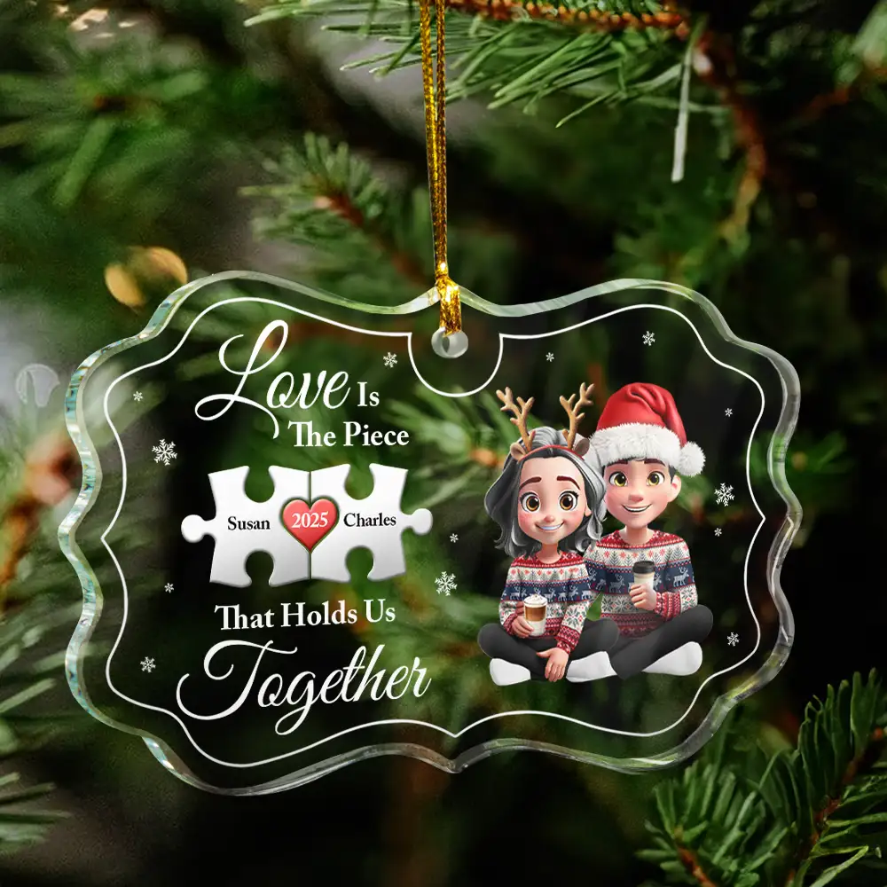 Love Is The Piece That Holds Us Together - Personalized Medallion Glass Ornament - Image 4