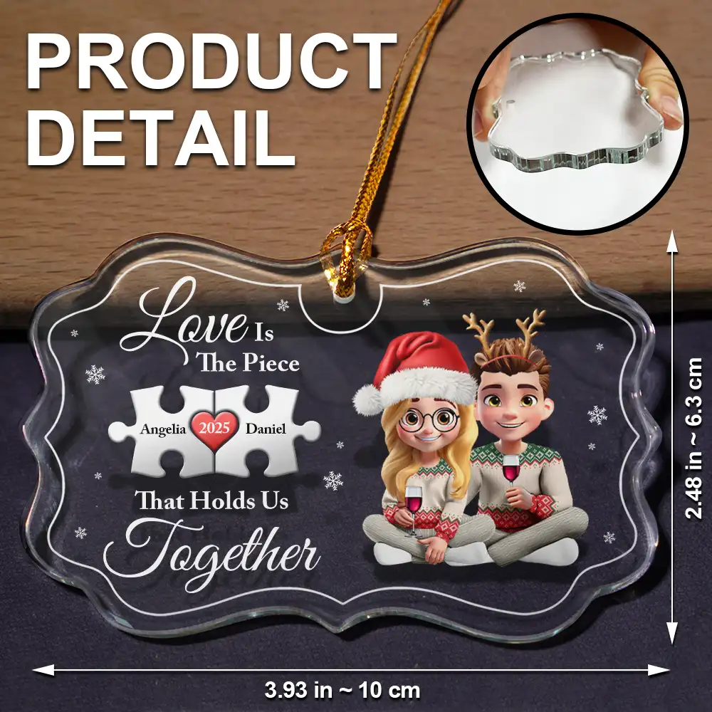 Love Is The Piece That Holds Us Together - Personalized Medallion Glass Ornament - Image 5