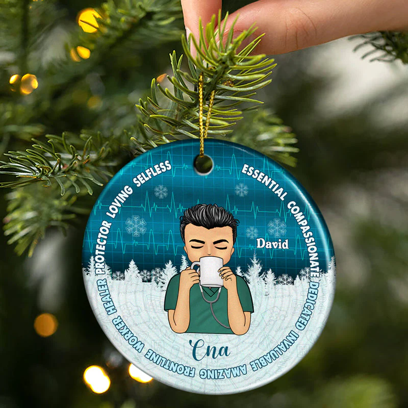 Love Selfless Protector - Christmas Nurse Gift - Personalized Custom Circle Ceramic Ornament - Image 2