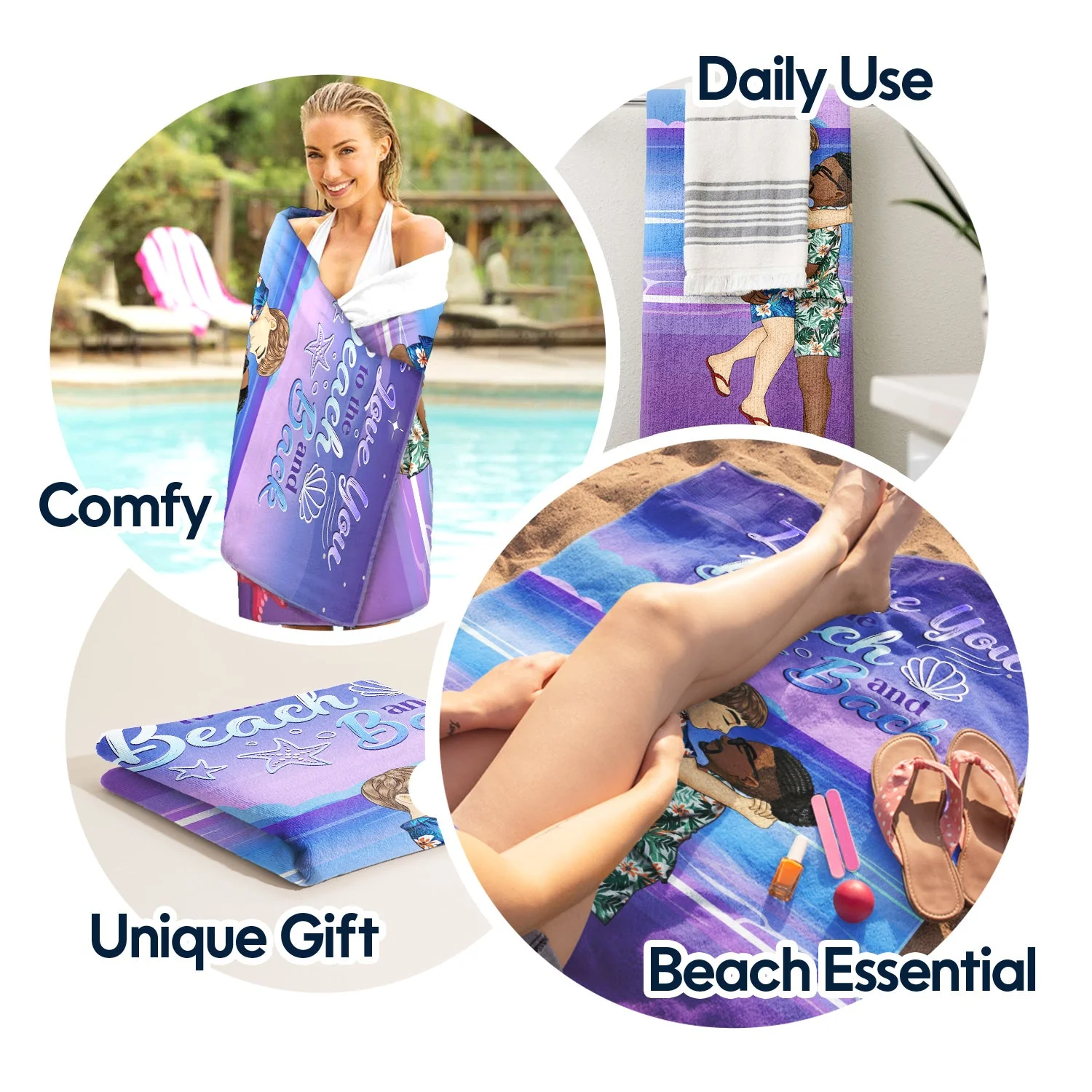 Love You To The Beach And Back - Gift For Couples - Personalized Beach Towel - Image 5