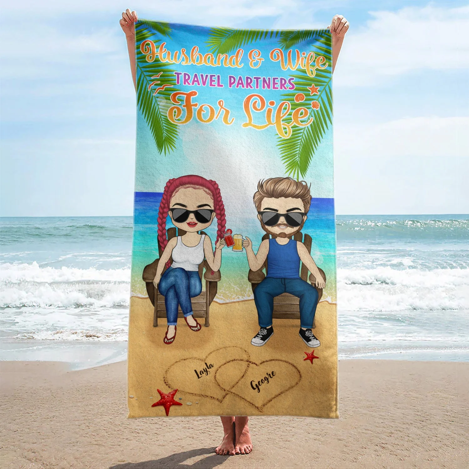 Love You To The Beach And Back Summer Vacation - Birthday, Anniversary Gift For Spouse, Lover, Husband, Wife, Boyfriend, Girlfriend, Couples - Personalized Custom Beach Towel - Image 2