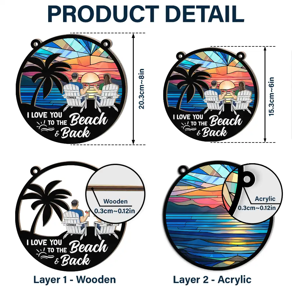 Love You To The Beach - Personalized Window Hanging Suncatcher Ornament - Image 5