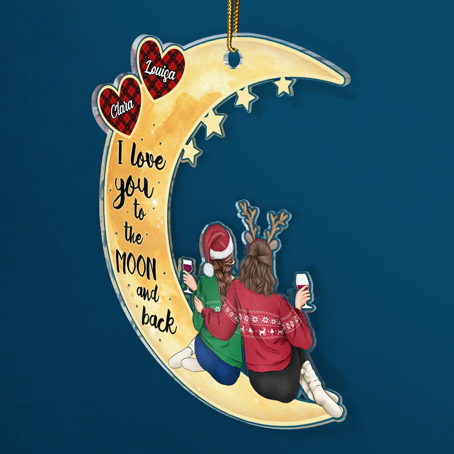 Love You To The Moon And Back - Anniversary, Christmas Gift For Couples, Husband, Wife - Personalized Cutout Acrylic Ornament - Image 2