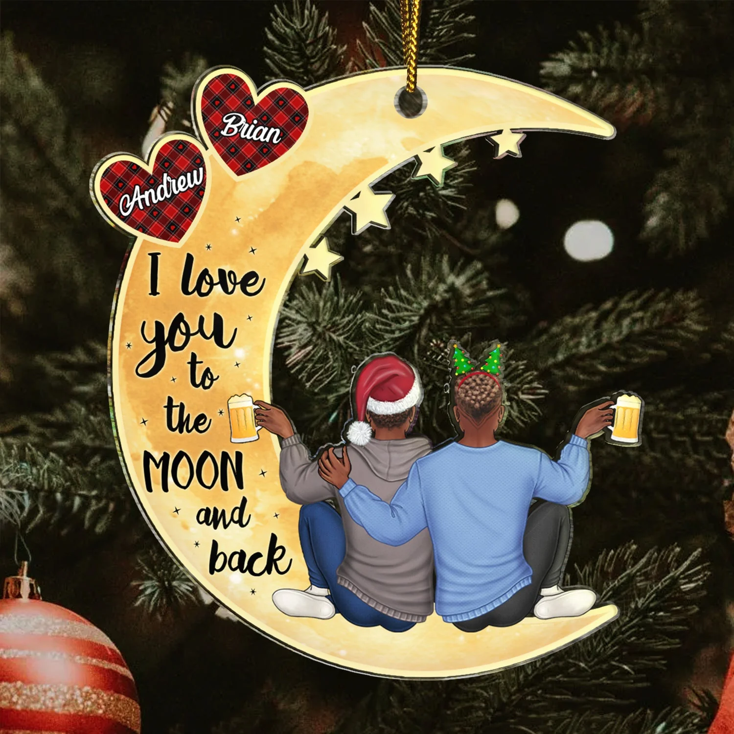 Love You To The Moon And Back - Anniversary, Christmas Gift For Couples, Husband, Wife - Personalized Cutout Acrylic Ornament - Image 3