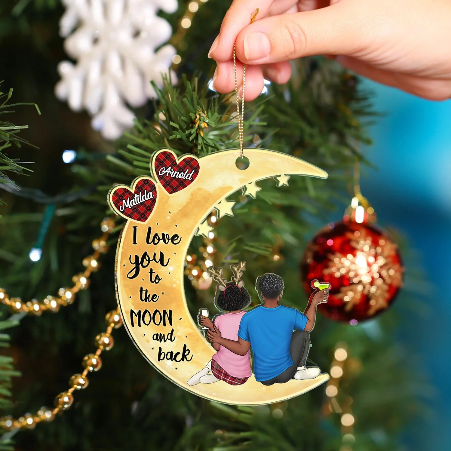 Love You To The Moon And Back - Anniversary, Christmas Gift For Couples, Husband, Wife - Personalized Cutout Acrylic Ornament - Image 4