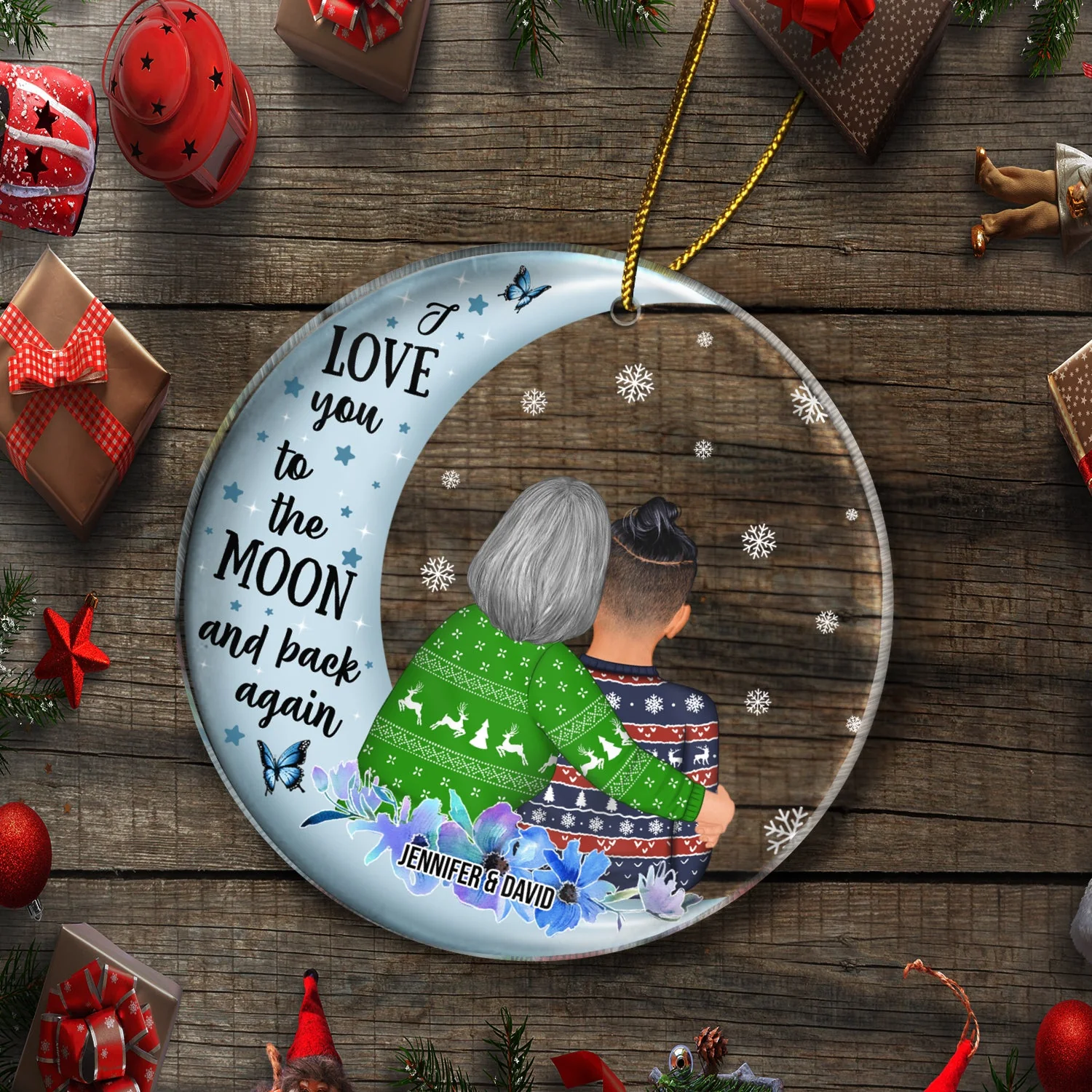 Love You To The Moon And Back - Christmas Gift For Grandma - Personalized Circle Acrylic Ornament - Image 5