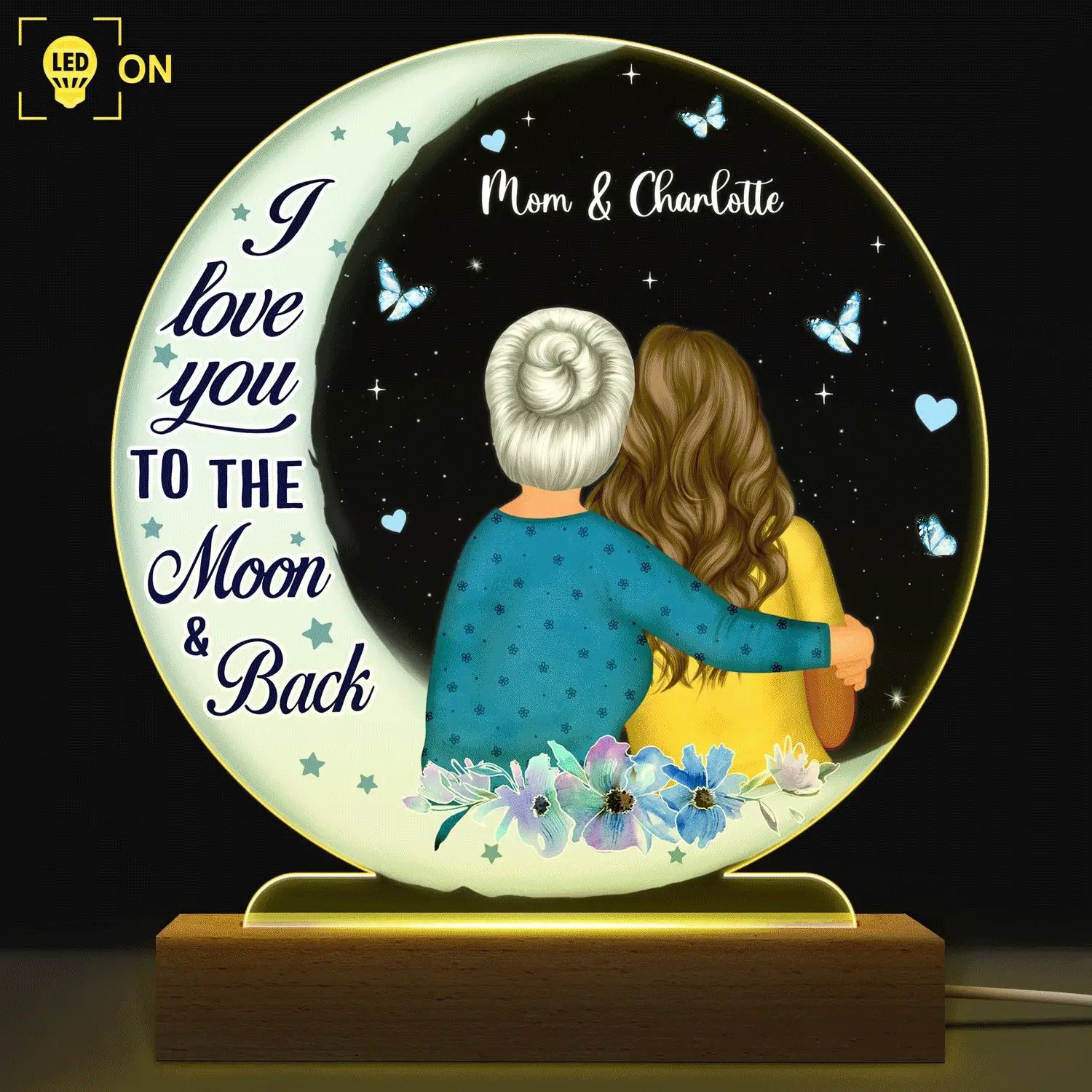 Love You To The Moon And Back - Gift For Grandma - Personalized Custom 3D Led Light Wooden Base - Image 2