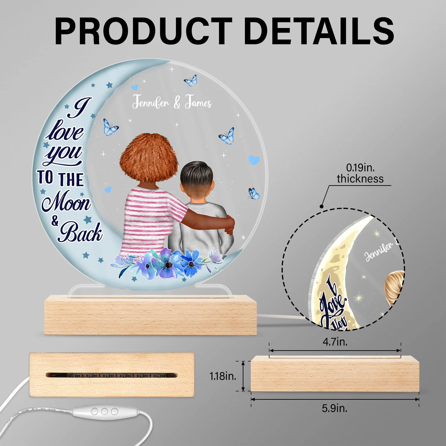 Love You To The Moon And Back - Gift For Grandma - Personalized Custom 3D Led Light Wooden Base - Image 5