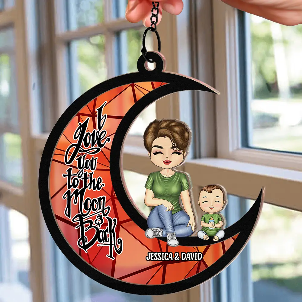 Love You To The Moon And Back Grandma - Personalized Window Hanging Suncatcher Ornament - Image 2