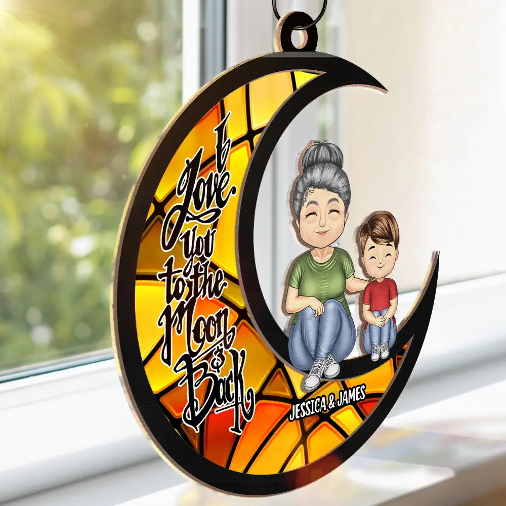 Love You To The Moon And Back Grandma - Personalized Window Hanging Suncatcher Ornament - Image 3