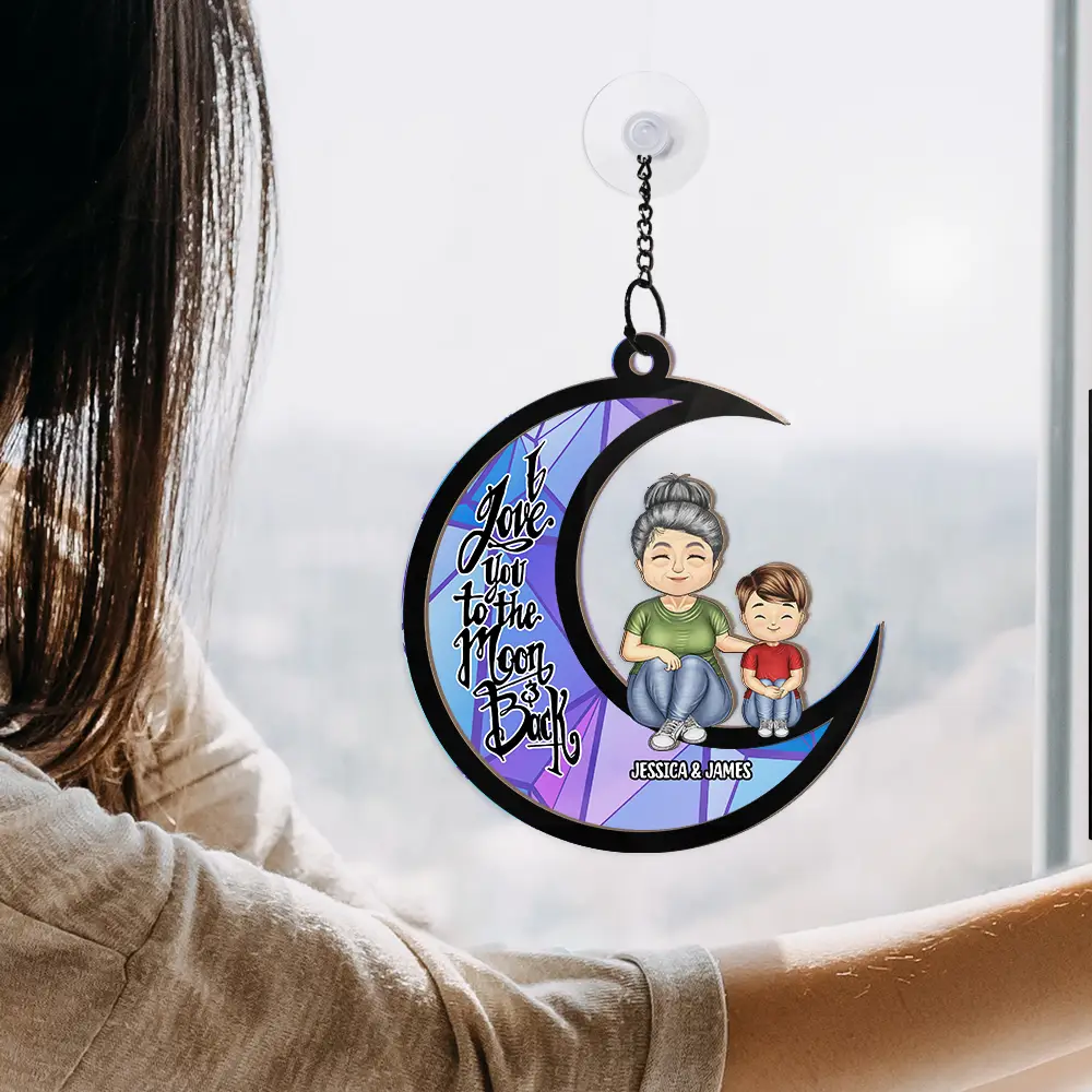 Love You To The Moon And Back Grandma - Personalized Window Hanging Suncatcher Ornament - Image 4