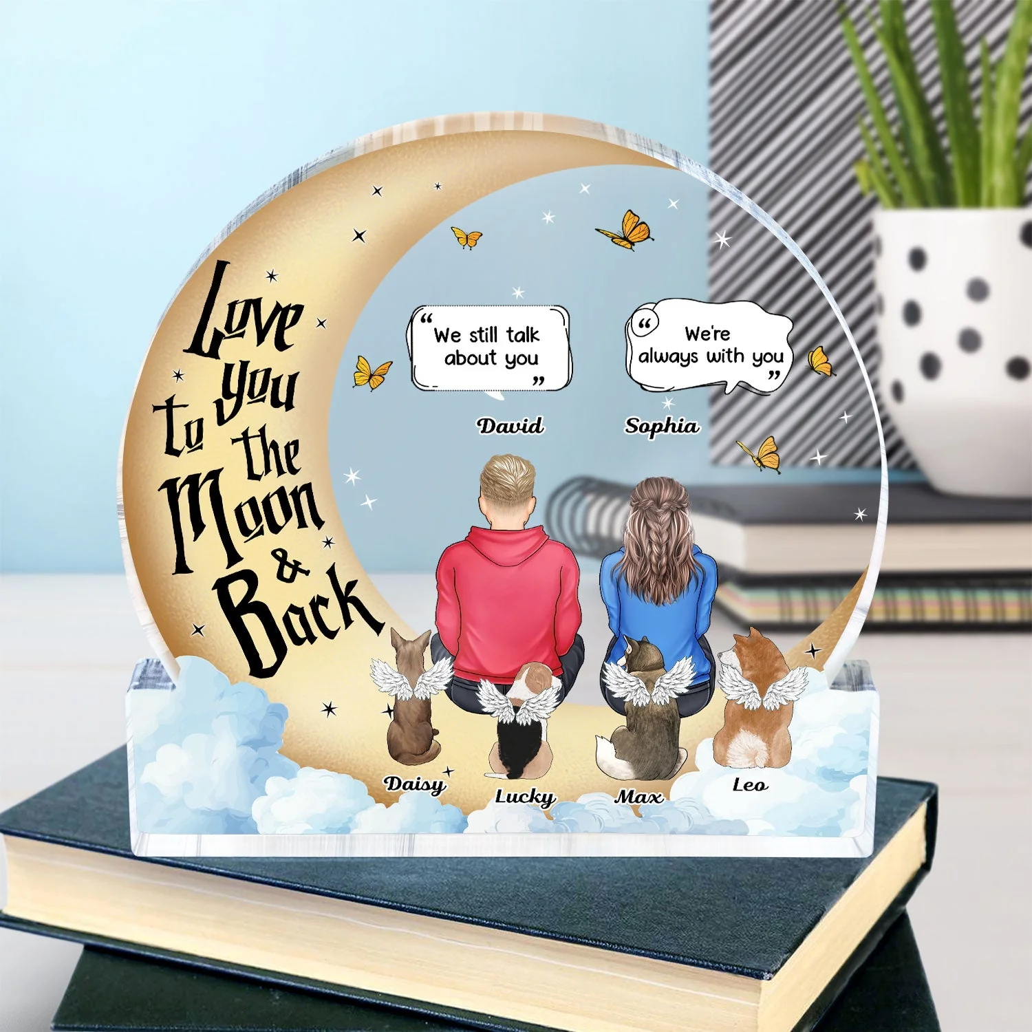 Love You To The Moon And Back - Memorial Gift For Pet Lovers, Dog Mom, Dog Dad, Cat Mom, Cat Dad - Personalized Round Shaped Acrylic Plaque - Image 4