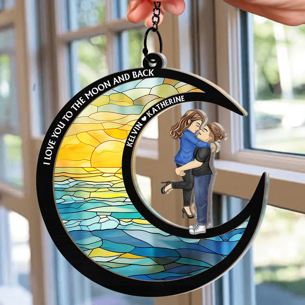 Love You To The Moon And Back - Personalized Window Hanging Suncatcher Ornament - Image 2