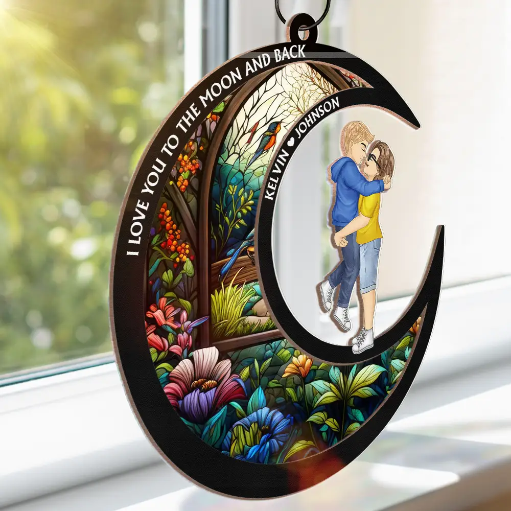 Love You To The Moon And Back - Personalized Window Hanging Suncatcher Ornament - Image 3