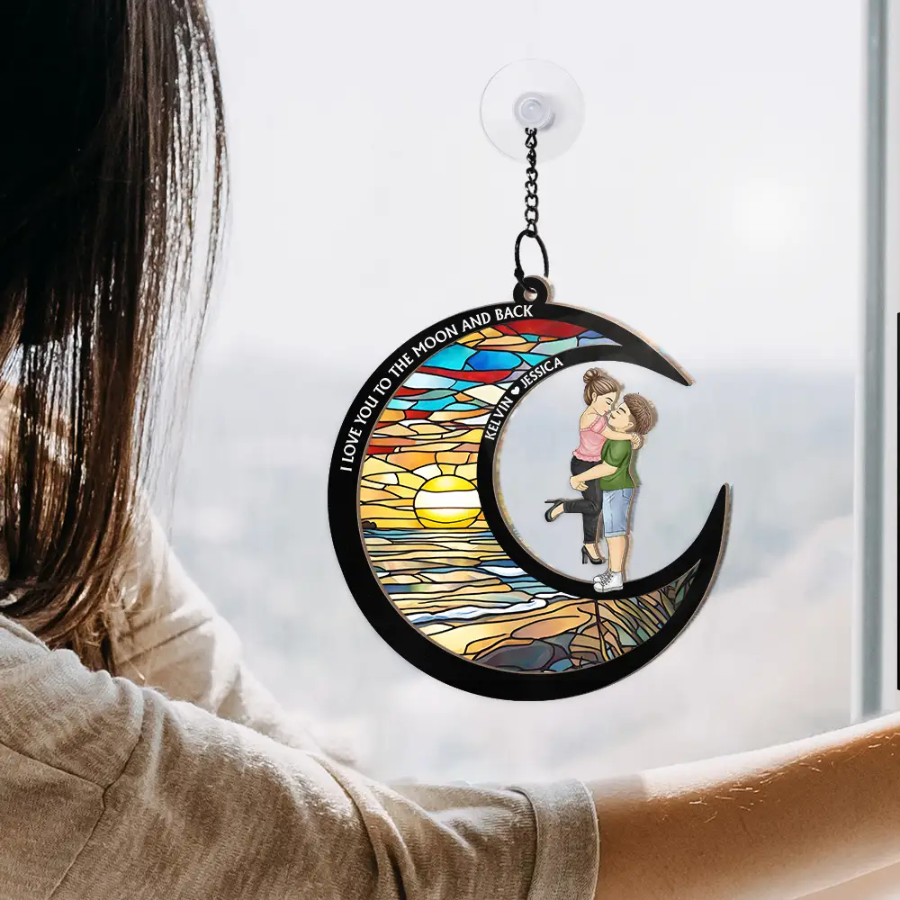 Love You To The Moon And Back - Personalized Window Hanging Suncatcher Ornament - Image 4