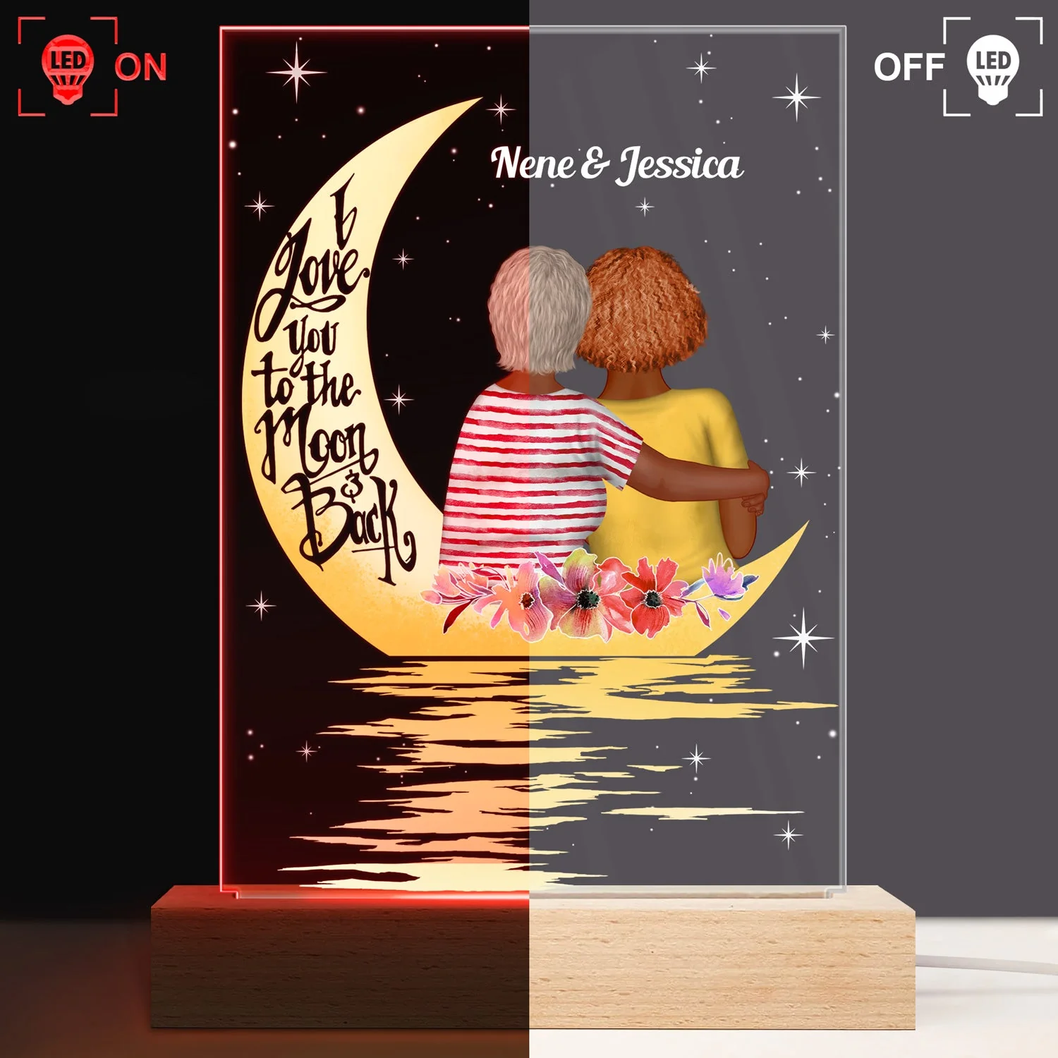 Love You To The Moon & Back - Gift For Grandma - Personalized Custom 3D Led Light Wooden Base - Image 3