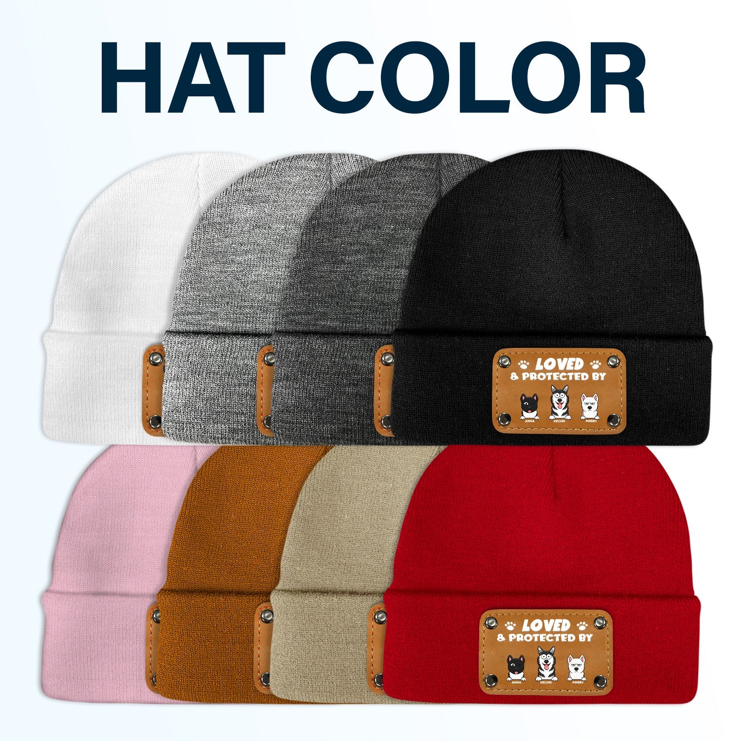 Loved And Protected By Dog - Gift For Pet Lovers - Personalized Beanie With Leather Patch - Image 7