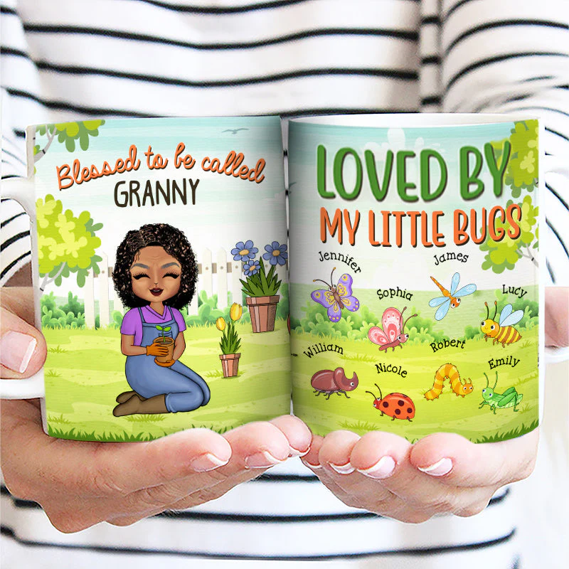 Loved By My Little Bugs Gardening Lady - Gift For Women - Personalized Custom White Edge-to-Edge Mug - Image 2