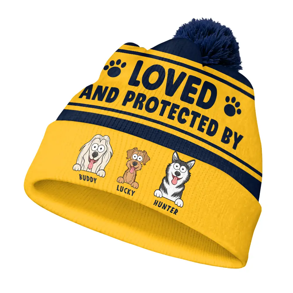 Loved & Protected By Dog - Personalized Bobble Beanie Hat - Image 2