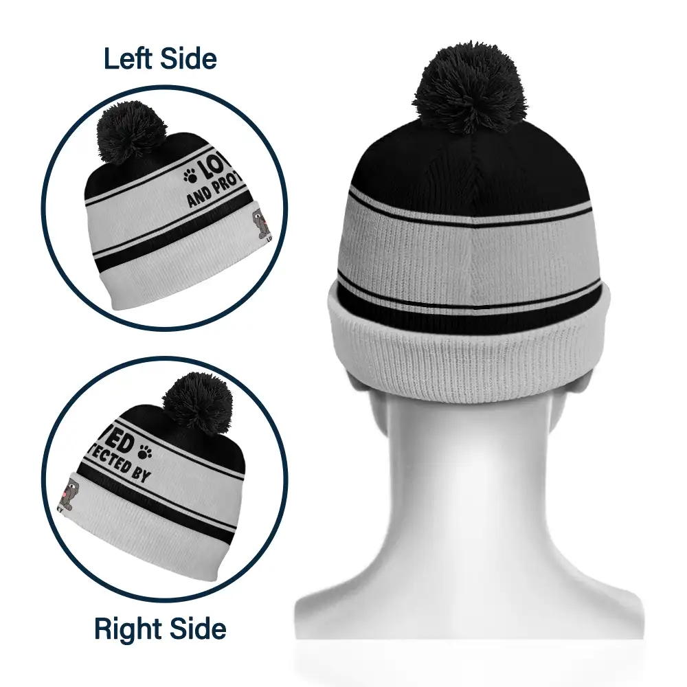 Loved & Protected By Dog - Personalized Bobble Beanie Hat - Image 3