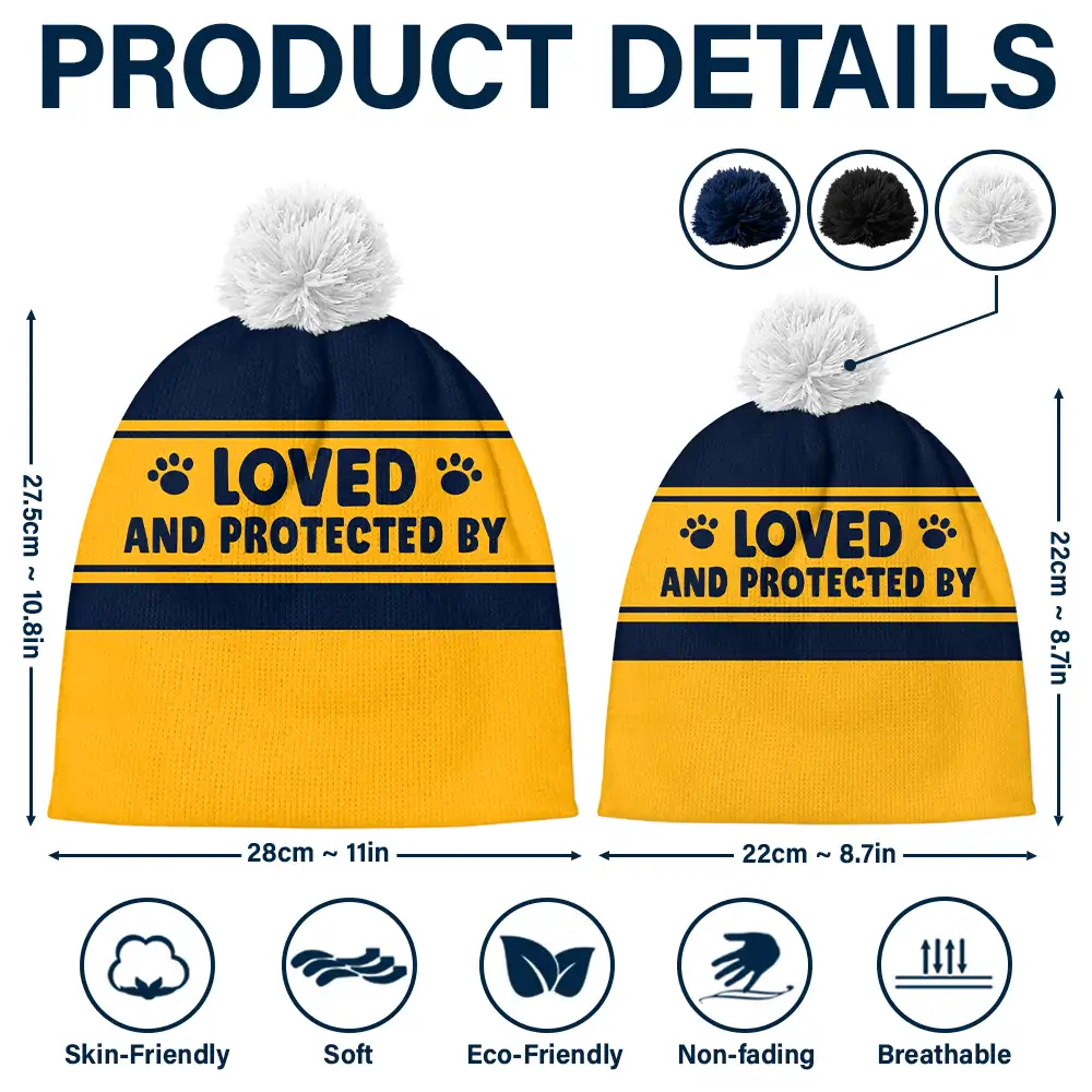 Loved & Protected By Dog - Personalized Bobble Beanie Hat - Image 5
