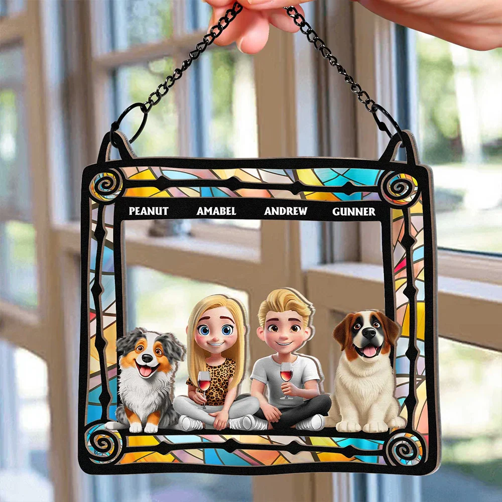 Lovely Dog Couples - Personalized Window Hanging Suncatcher Ornament - Image 2