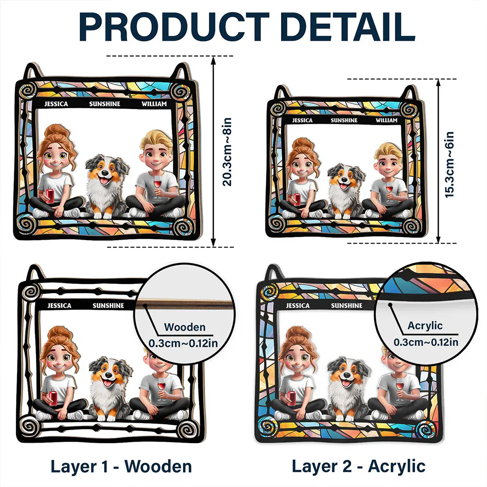Lovely Dog Couples - Personalized Window Hanging Suncatcher Ornament - Image 5