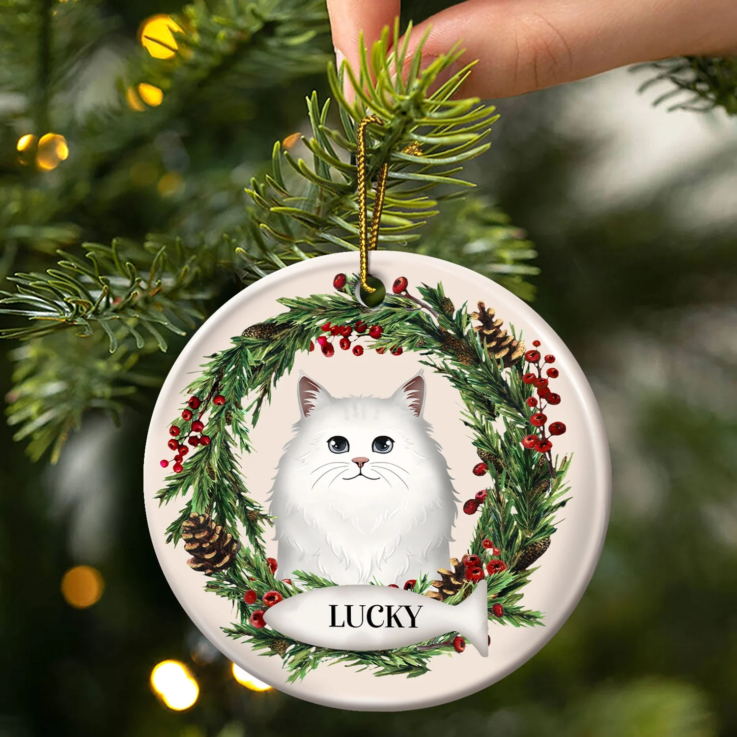 Lovely Dogs Cats - Christmas Memorial Gift For Pet Lovers - Personalized Circle Ceramic Ornament - Image 4