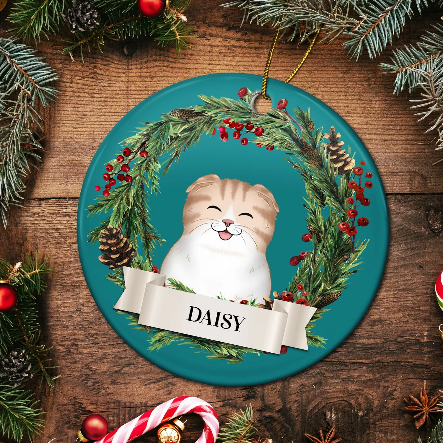 Lovely Dogs Cats - Christmas Memorial Gift For Pet Lovers - Personalized Circle Ceramic Ornament - Image 6