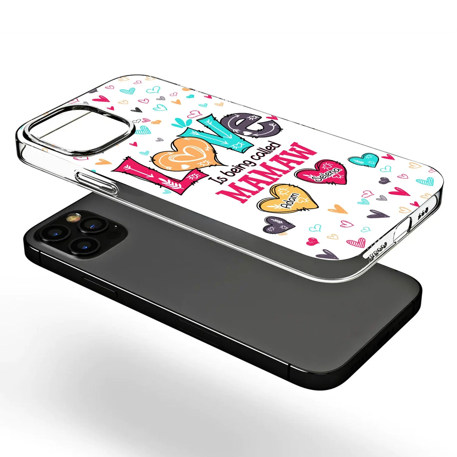 Lovely Hearts Grandma Mom Kids - Birthday, Loving Gift For Mother, Grandmother - Personalized Clear Phone Case - Image 3