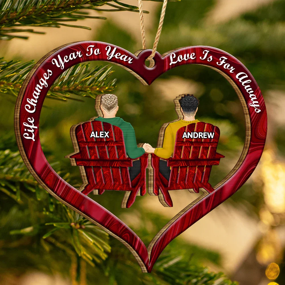 Loves Is For Always Couples Christmas - Personalized Wooden Cutout Ornament - Image 3