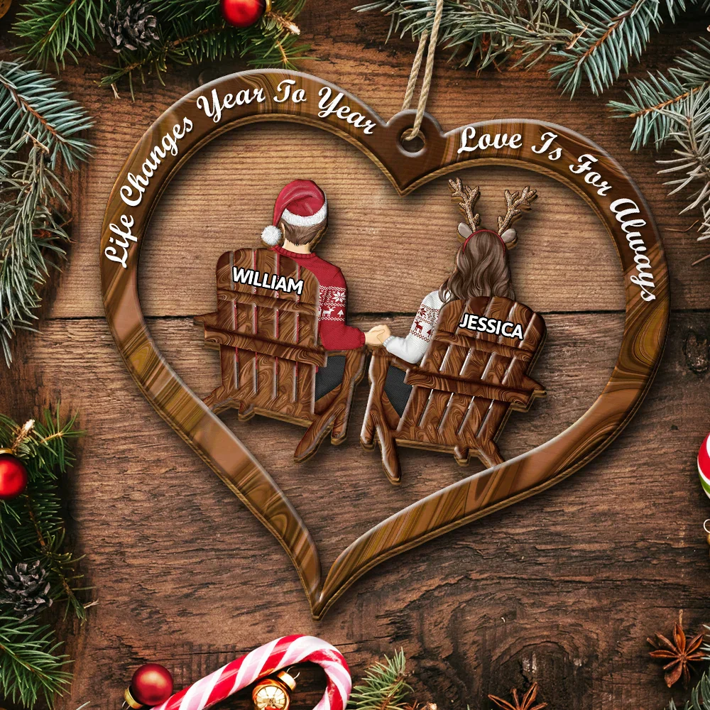 Loves Is For Always Couples Christmas - Personalized Wooden Cutout Ornament - Image 5