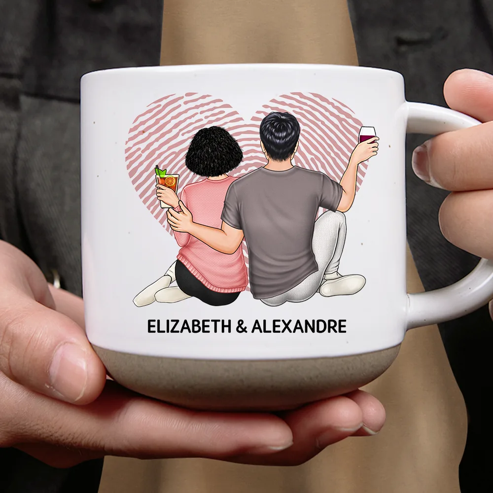 Loving Couple Carved Initials Heart Tree - Personalized Pottery Mug - Image 4