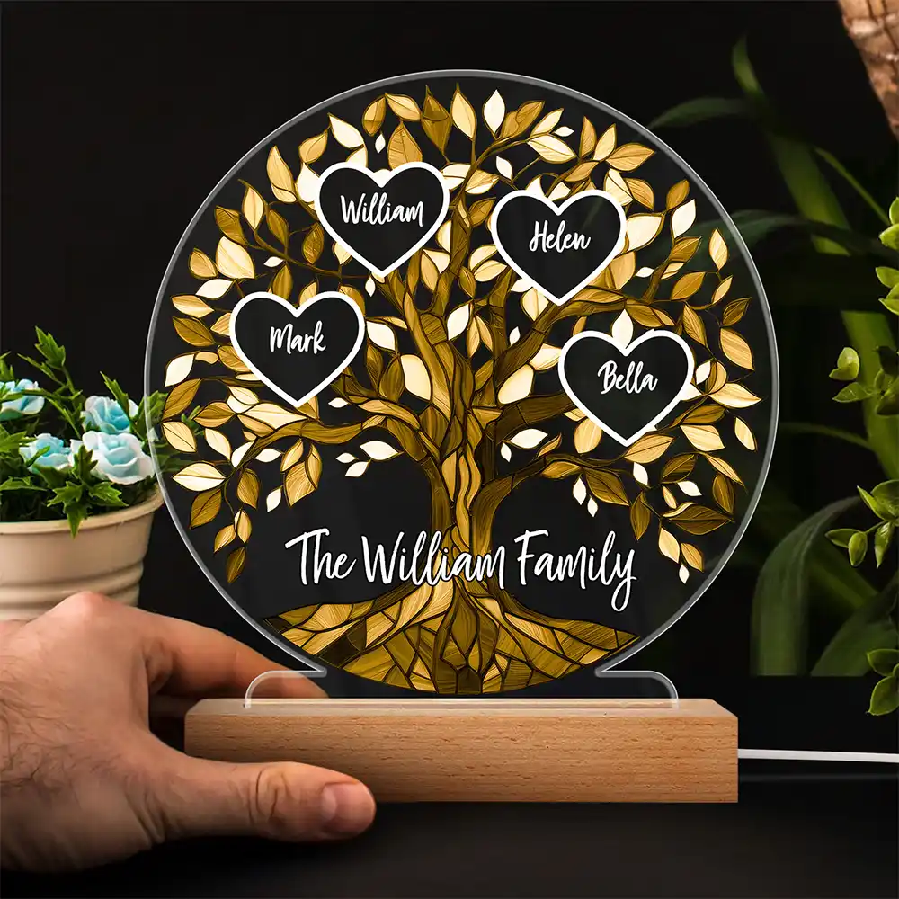 Loving Family Tree Unbreakable Bond - Personalized 3D Led Light Wooden Base - Image 4