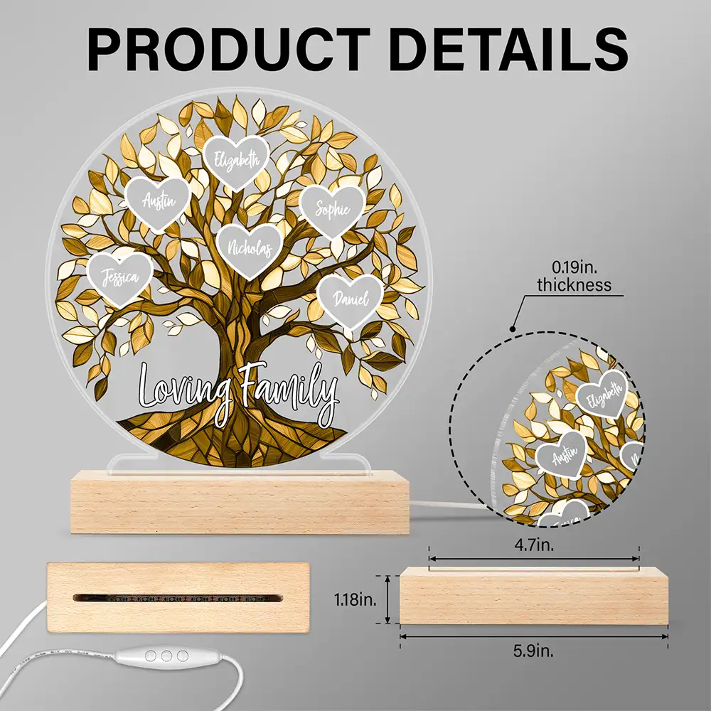 Loving Family Tree Unbreakable Bond - Personalized 3D Led Light Wooden Base - Image 5