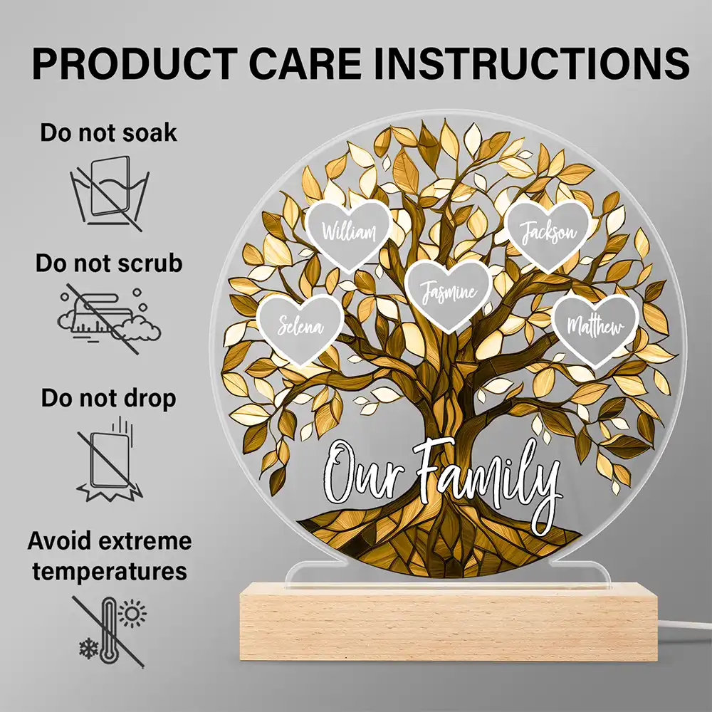 Loving Family Tree Unbreakable Bond - Personalized 3D Led Light Wooden Base - Image 6