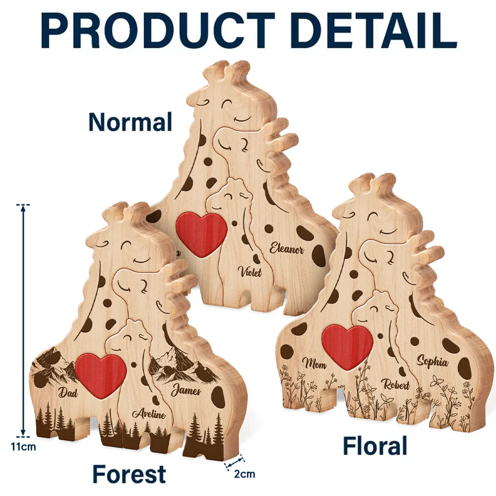 Loving Giraffe Family - Personalized Custom Shaped Wooden Puzzle - Image 7