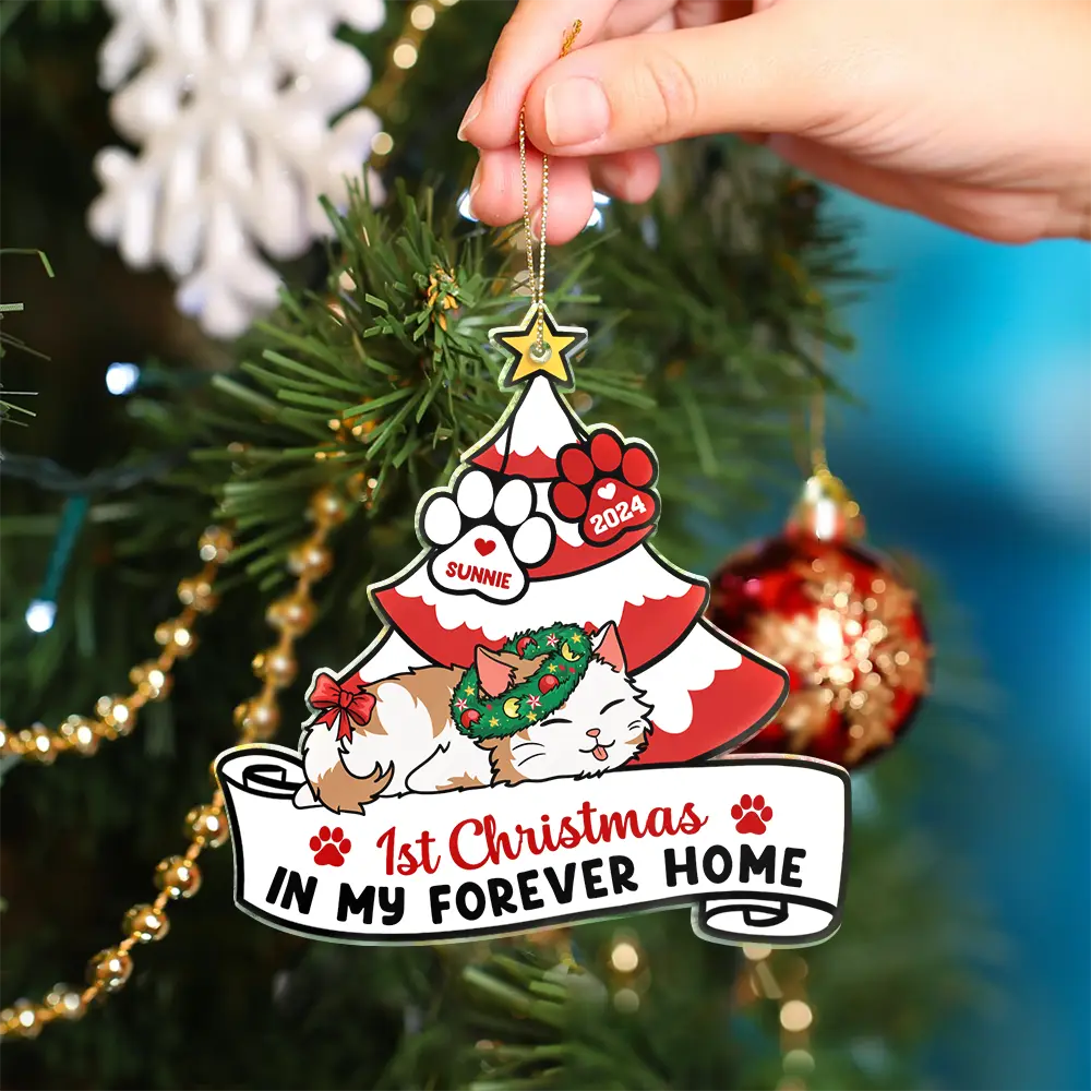 Lying Cat First Christmas In My Forever Home - Personalized Cutout Acrylic Ornament - Image 4