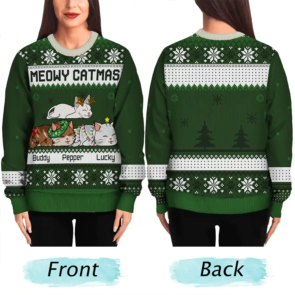 Lying Cat Meowy Catmas - Personalized Unisex Ugly Sweater - Image 5