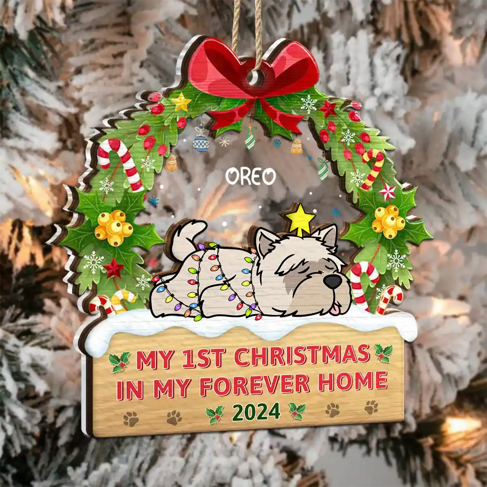 Lying Dog My 1st Christmas In My Forever Home - Personalized 2-Layered Mix Ornament - Image 3