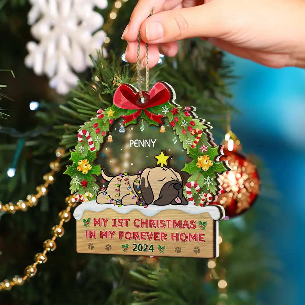 Lying Dog My 1st Christmas In My Forever Home - Personalized 2-Layered Mix Ornament - Image 4